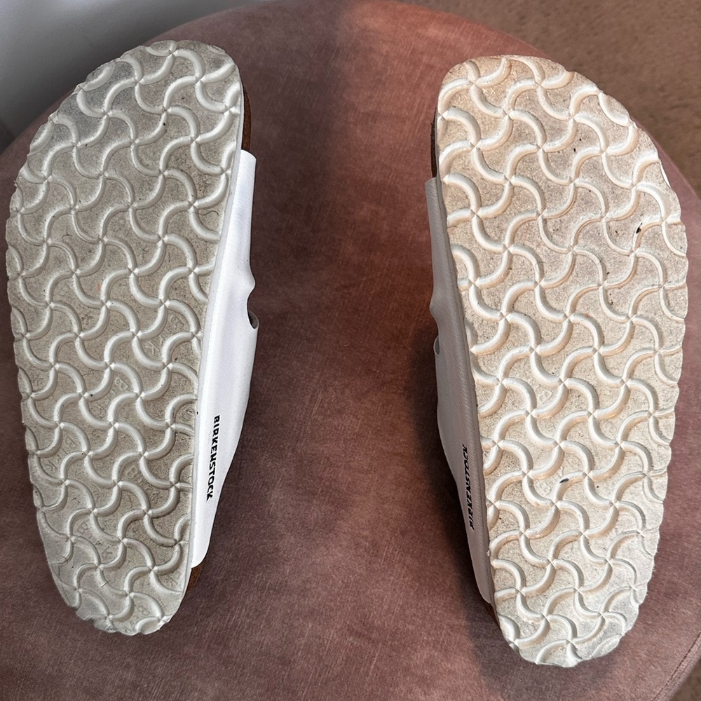 Birkenstock White Sandals with Silver Buckles. Gently used - Picture 4 of 4